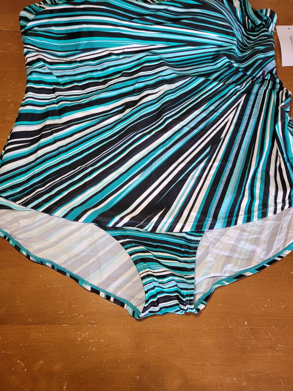 V-neck Prism Sarong Front Stylish One Piece Swimsuit Aqua & Black Sixe 3X - Picture 6 of 10